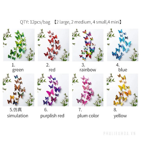 Set 2 túi 24 bướm nam châm trang trí bó hoa, cửa kính, giỏ quả, tủ lạnh ảnh 4