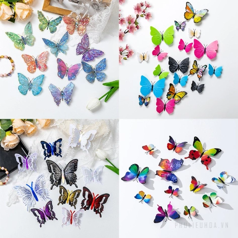 Set 2 túi 24 bướm nam châm trang trí bó hoa, cửa kính, giỏ quả, tủ lạnh ảnh 6