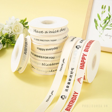 Ruy băng sinh nhật trắng sữa khổ 2cm x 22m Happy Birth Day ảnh 13