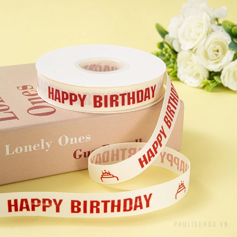 Ruy băng sinh nhật trắng sữa khổ 2cm x 22m Happy Birth Day ảnh 19