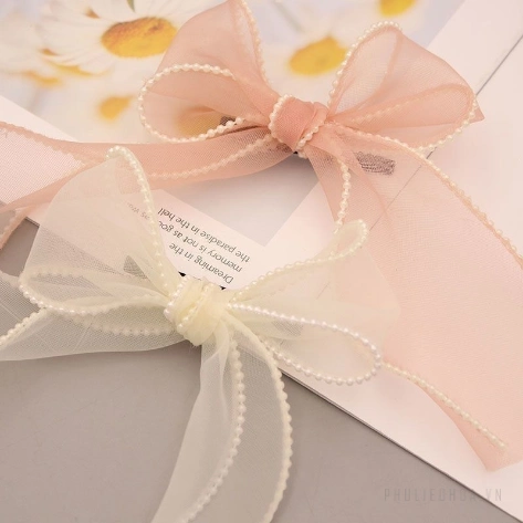 Cuộn ruy băng viền ngọc trai 4cm x 10 yard ảnh 4