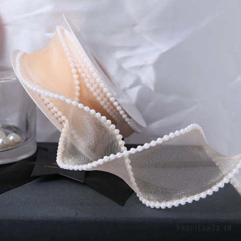 Cuộn ruy băng viền ngọc trai 4cm x 10 yard ảnh 9