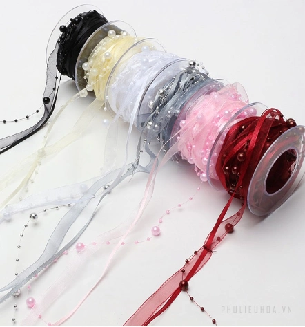 Ruy băng cườm ngọc trai cuộn 5 yard ảnh 2