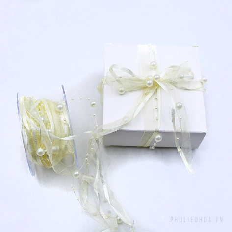Ruy băng cườm ngọc trai cuộn 5 yard ảnh 8