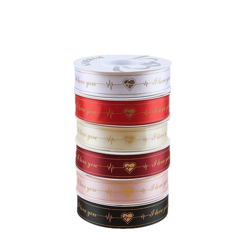 Ruy băng satin in chữ nhũ đồng I Love You khổ 2.5cm x 32yard ảnh 3