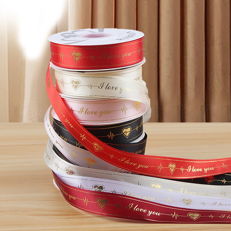 Ruy băng satin in chữ nhũ đồng I Love You khổ 2.5cm x 32yard ảnh 6