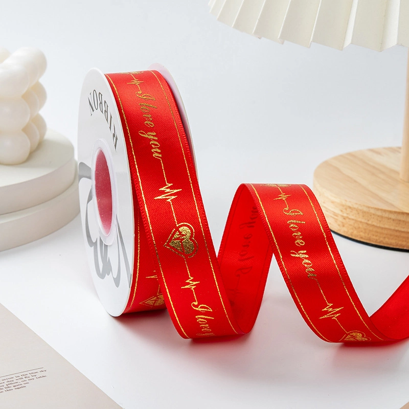 Ruy băng satin in chữ nhũ đồng I Love You khổ 2.5cm x 32yard ảnh 8