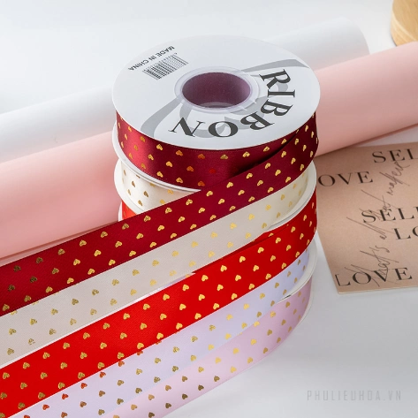 Ruy băng satin in chữ nhũ đồng I Love You khổ 2.5cm x 32yard ảnh 14
