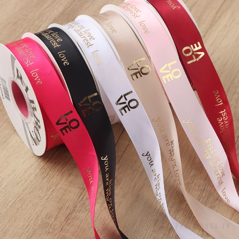 Ruy băng satin in chữ nhũ đồng I Love You khổ 2.5cm x 32yard ảnh 30
