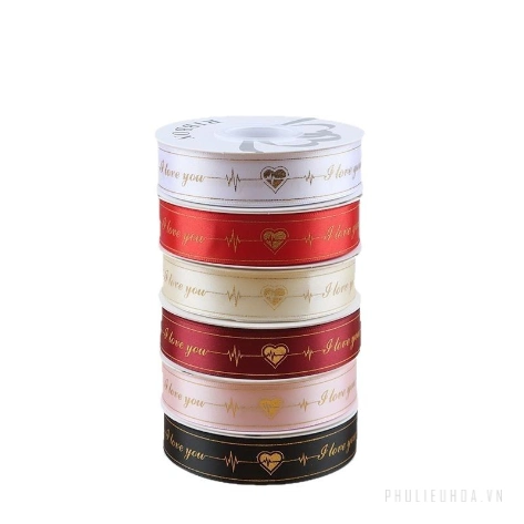 Ruy băng satin in chữ nhũ đồng I Love You khổ 2.5cm x 32yard ảnh 3