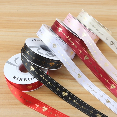 Ruy băng satin in chữ nhũ đồng I Love You khổ 2.5cm x 32yard ảnh 4