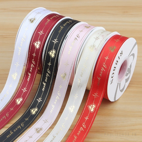 Ruy băng satin in chữ nhũ đồng I Love You khổ 2.5cm x 32yard ảnh 5