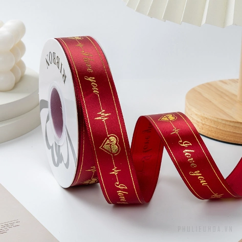 Ruy băng satin in chữ nhũ đồng I Love You khổ 2.5cm x 32yard ảnh 9