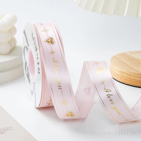 Ruy băng satin in chữ nhũ đồng I Love You khổ 2.5cm x 32yard ảnh 10