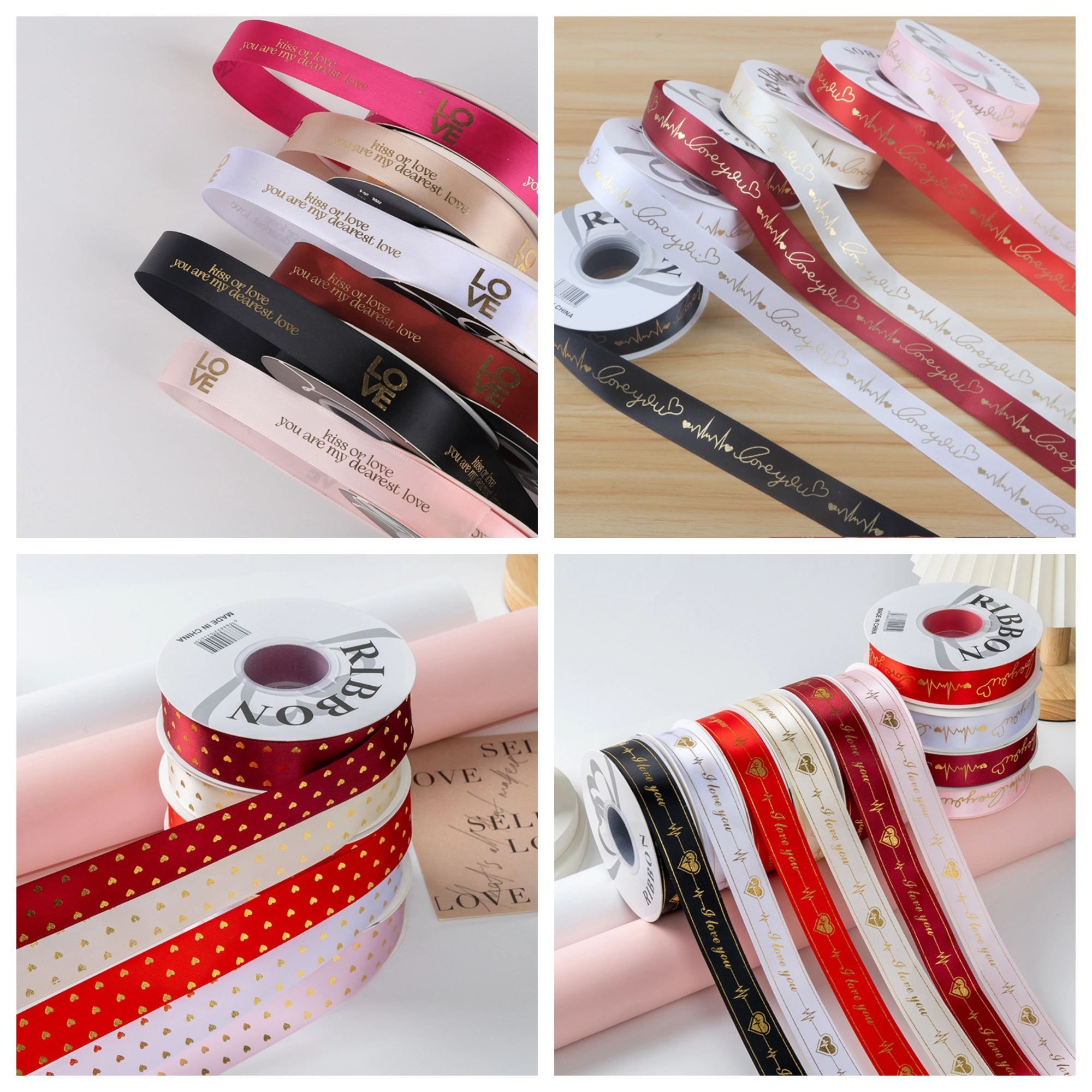 Ruy băng satin in chữ nhũ đồng I Love You khổ 2.5cm x 32yard ảnh 1