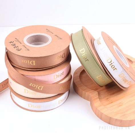 Ruy băng gân bản 2cm x 32yard chữ Dior nhũ đồng ảnh 4