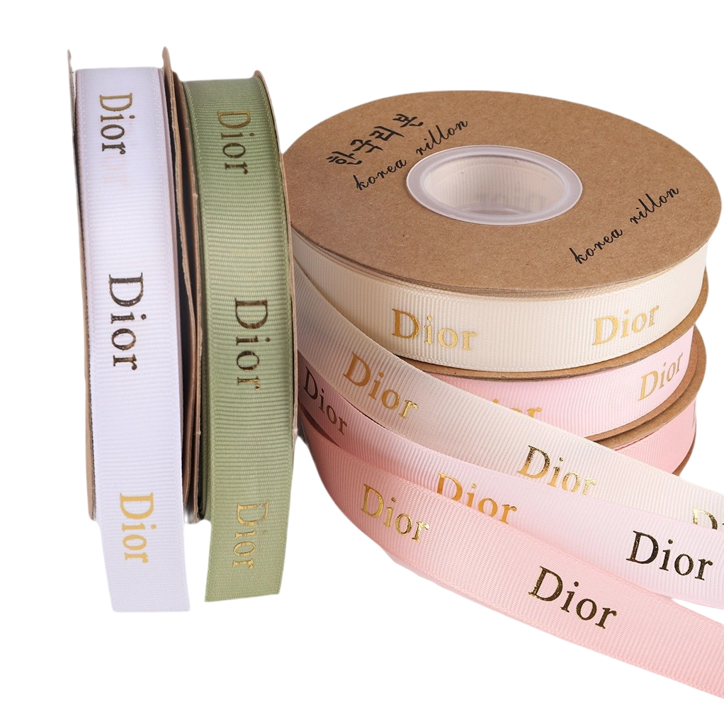 Ruy băng gân bản 2cm x 32yard chữ Dior nhũ đồng ảnh 1