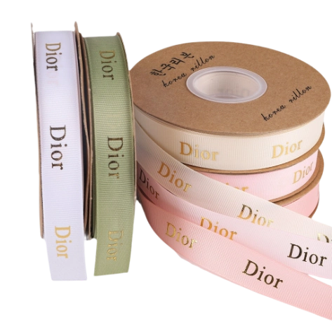 Ảnh sản phẩm Ruy băng gân bản 2cm x 32yard chữ Dior nhũ đồng 1