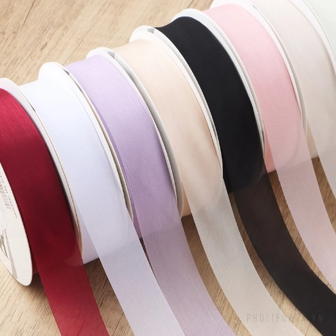 Ruy băng lụa lưới xuyên thấu, mỏng nhẹ mềm mại 2,5cm x 20yard ảnh 5