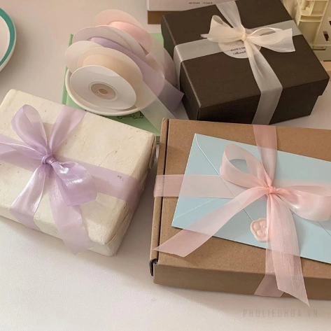 Ruy băng lụa lưới xuyên thấu, mỏng nhẹ mềm mại 2,5cm x 20yard ảnh 6