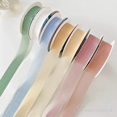 Ruy băng lụa lưới xuyên thấu, mỏng nhẹ mềm mại 2,5cm x 20yard ảnh 4