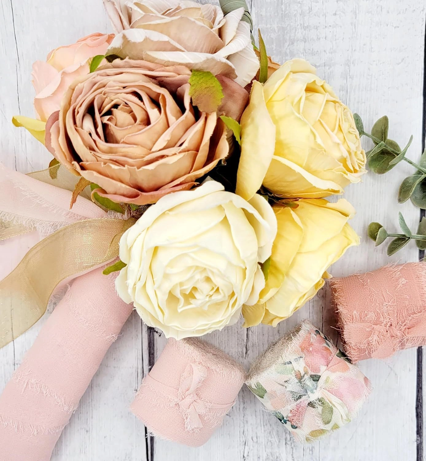 Cuộn ruy băng vải voan Chiffon xé tua viền họa tiết hoa lá 4cm x 5yard ảnh 8