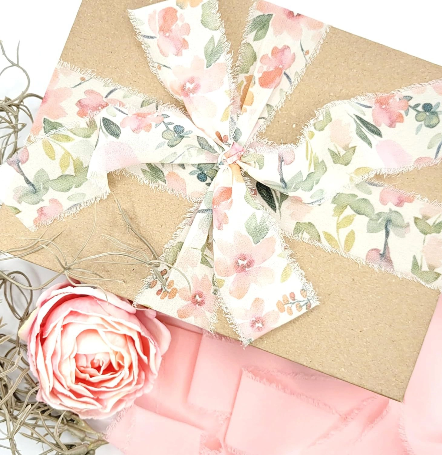 Cuộn ruy băng vải voan Chiffon xé tua viền họa tiết hoa lá 4cm x 5yard ảnh 9