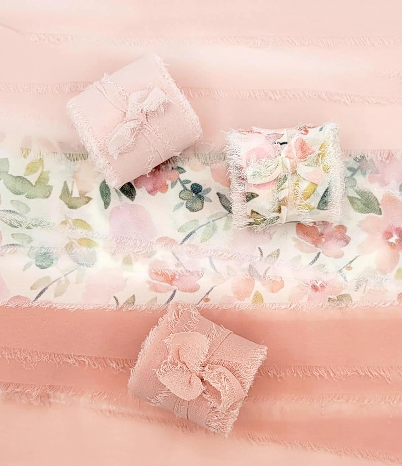 Cuộn ruy băng vải voan Chiffon xé tua viền họa tiết hoa lá 4cm x 5yard ảnh 12