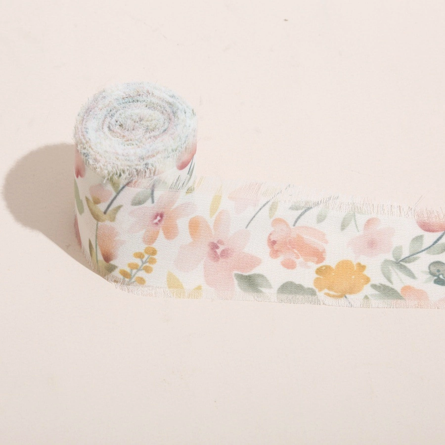 Cuộn ruy băng vải voan Chiffon xé tua viền họa tiết hoa lá 4cm x 5yard ảnh 16