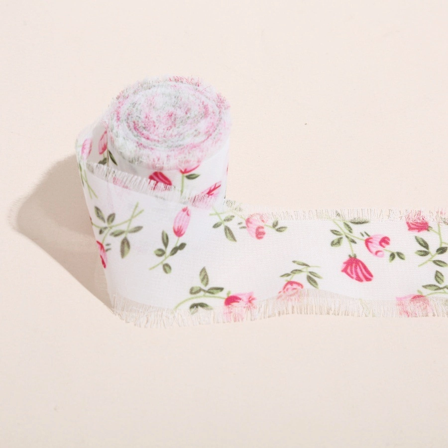 Cuộn ruy băng vải voan Chiffon xé tua viền họa tiết hoa lá 4cm x 5yard ảnh 17