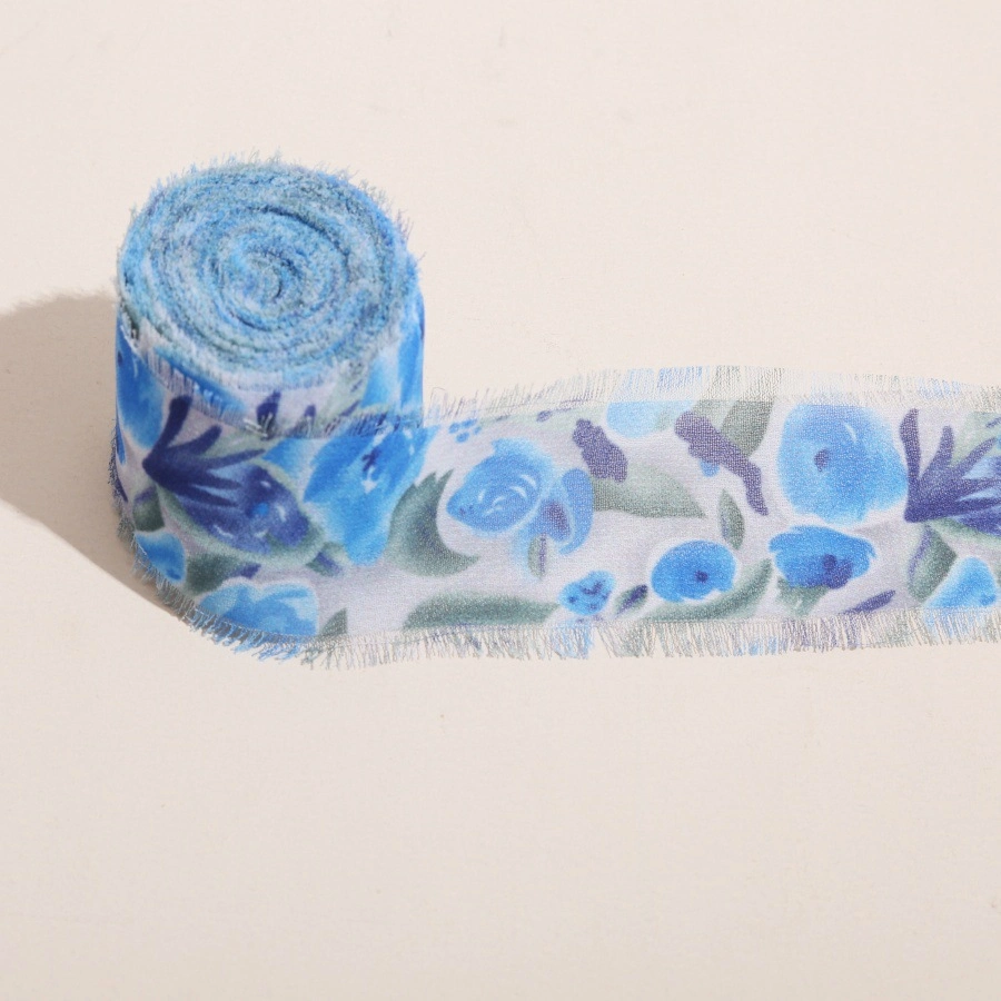 Cuộn ruy băng vải voan Chiffon xé tua viền họa tiết hoa lá 4cm x 5yard ảnh 18