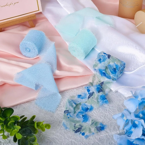 Cuộn ruy băng vải voan Chiffon xé tua viền họa tiết hoa lá 4cm x 5yard ảnh 11