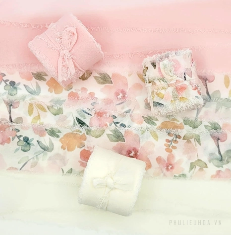 Cuộn ruy băng vải voan Chiffon xé tua viền họa tiết hoa lá 4cm x 5yard ảnh 13