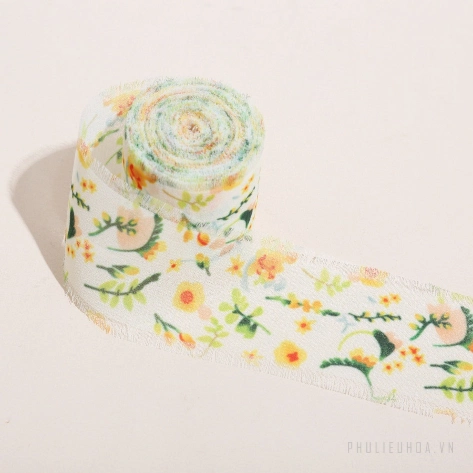 Cuộn ruy băng vải voan Chiffon xé tua viền họa tiết hoa lá 4cm x 5yard ảnh 15