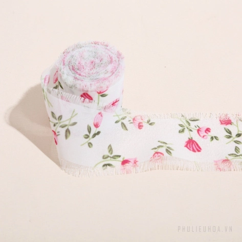 Cuộn ruy băng vải voan Chiffon xé tua viền họa tiết hoa lá 4cm x 5yard ảnh 17