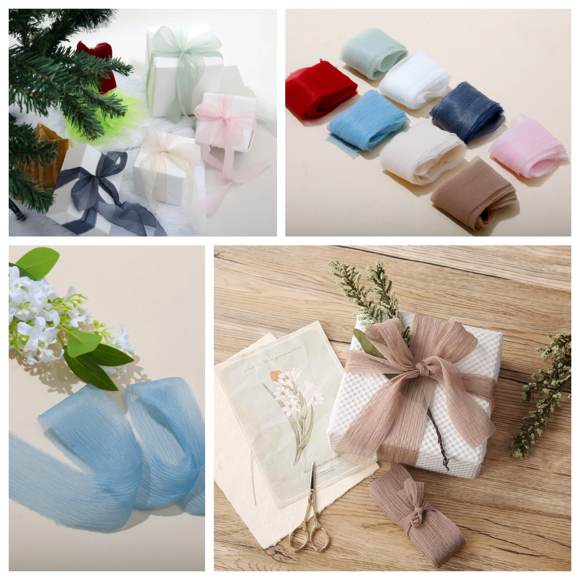 Ruy băng vải voan Chiffon nhăn bản 4cm x 5yard 
 ảnh 1