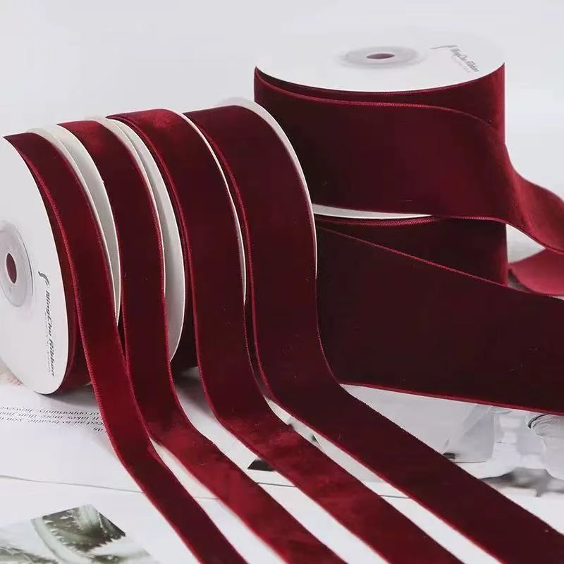 Ruy băng nhung đỏ mịn một mặt nhiều bản cuộn 5yard  ảnh 8