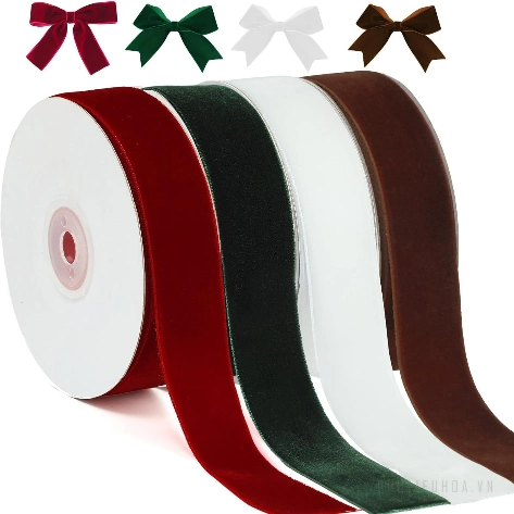 Ruy băng nhung đỏ mịn một mặt nhiều bản cuộn 5yard  ảnh 6