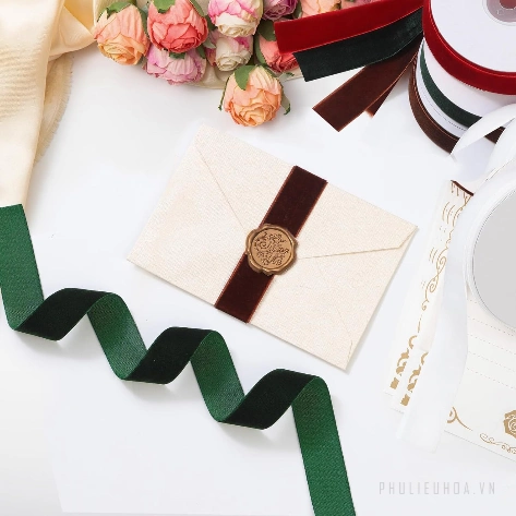 Ruy băng nhung đỏ mịn một mặt nhiều bản cuộn 5yard  ảnh 7