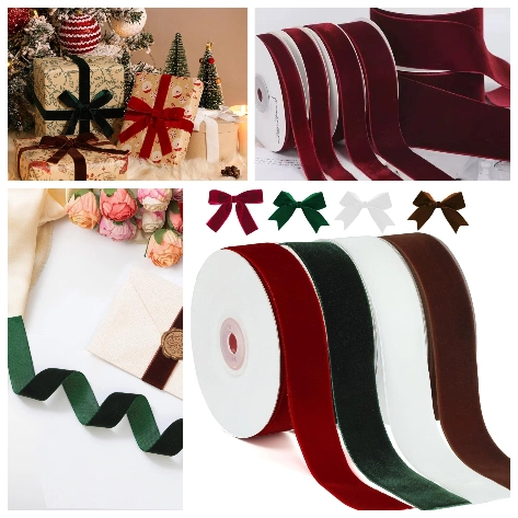 Ruy băng nhung đỏ mịn một mặt nhiều bản cuộn 5yard  ảnh 1