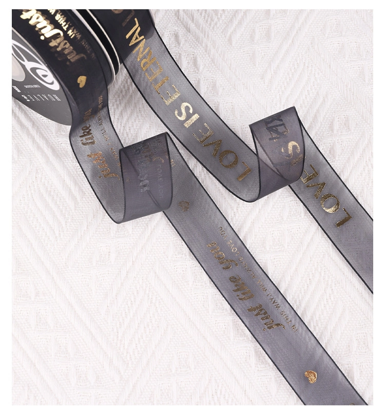 Cuộn ruy băng voan lưới màu kem in kin chữ đồng 2.5cm x 20 yard ảnh 3