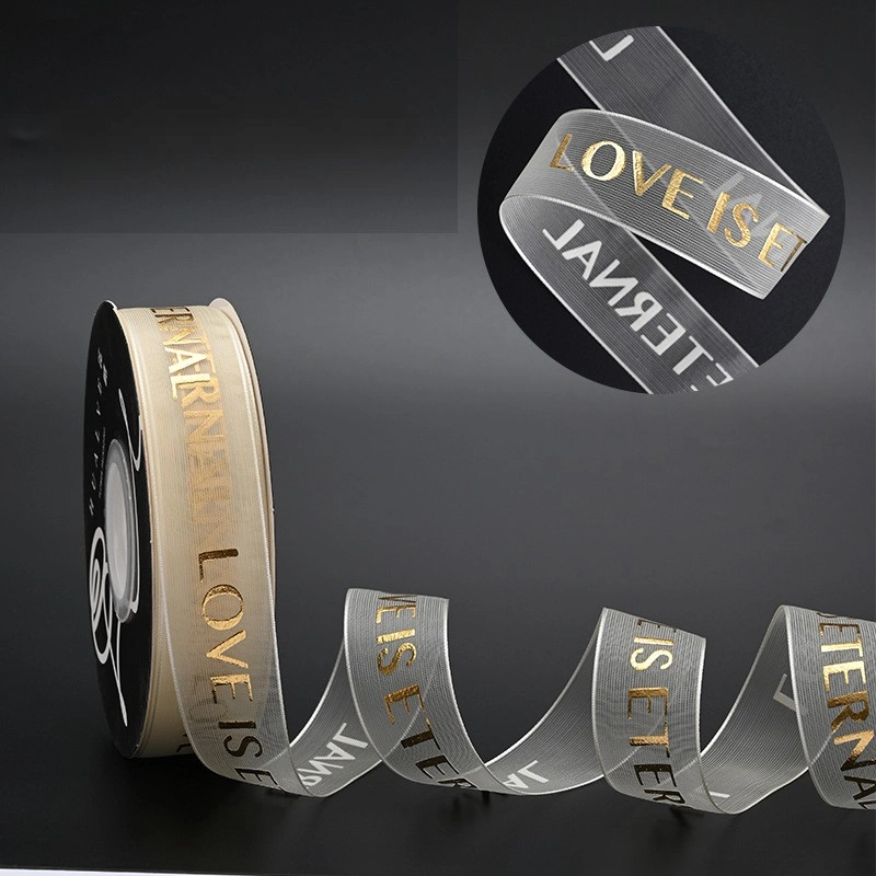 Cuộn ruy băng voan lưới màu kem in kin chữ đồng 2.5cm x 20 yard ảnh 5