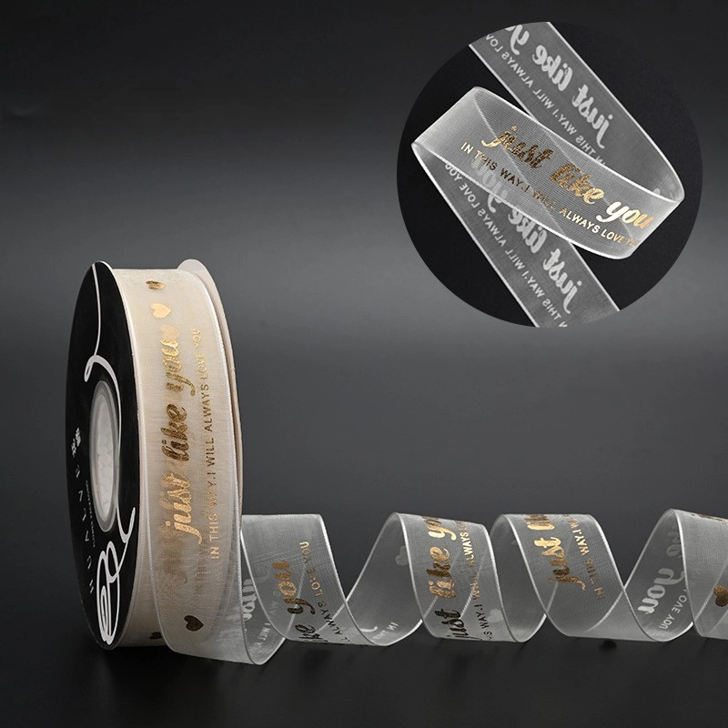 Cuộn ruy băng voan lưới màu kem in kin chữ đồng 2.5cm x 20 yard ảnh 6