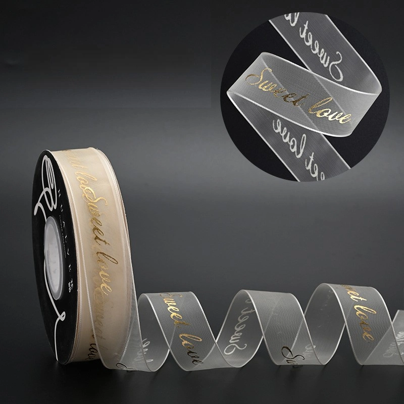 Cuộn ruy băng voan lưới màu kem in kin chữ đồng 2.5cm x 20 yard ảnh 7