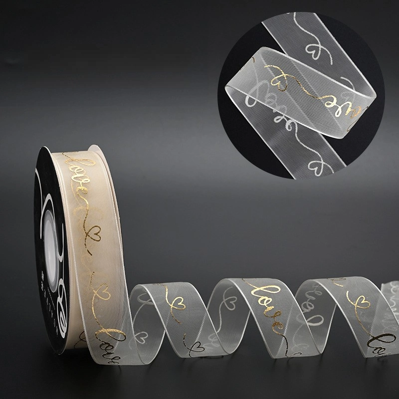 Cuộn ruy băng voan lưới màu kem in kin chữ đồng 2.5cm x 20 yard ảnh 8