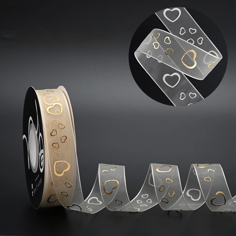 Cuộn ruy băng voan lưới màu kem in kin chữ đồng 2.5cm x 20 yard ảnh 9