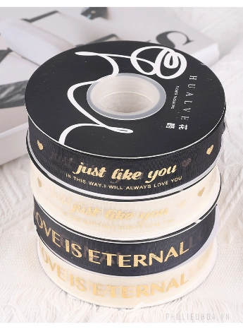 Cuộn ruy băng voan lưới màu kem in kin chữ đồng 2.5cm x 20 yard ảnh 2