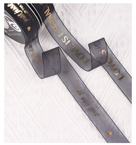 Cuộn ruy băng voan lưới màu kem in kin chữ đồng 2.5cm x 20 yard ảnh 3