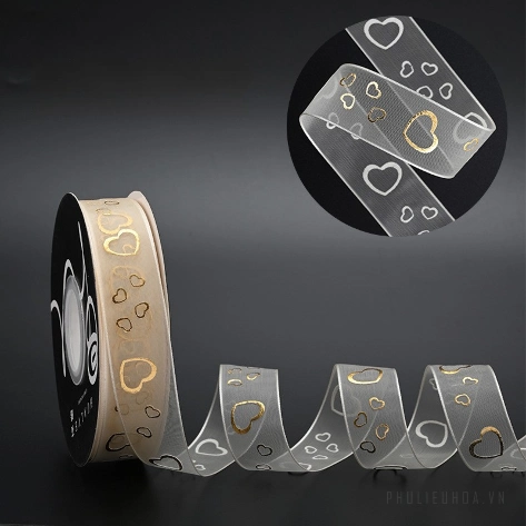 Cuộn ruy băng voan lưới màu kem in kin chữ đồng 2.5cm x 20 yard ảnh 9