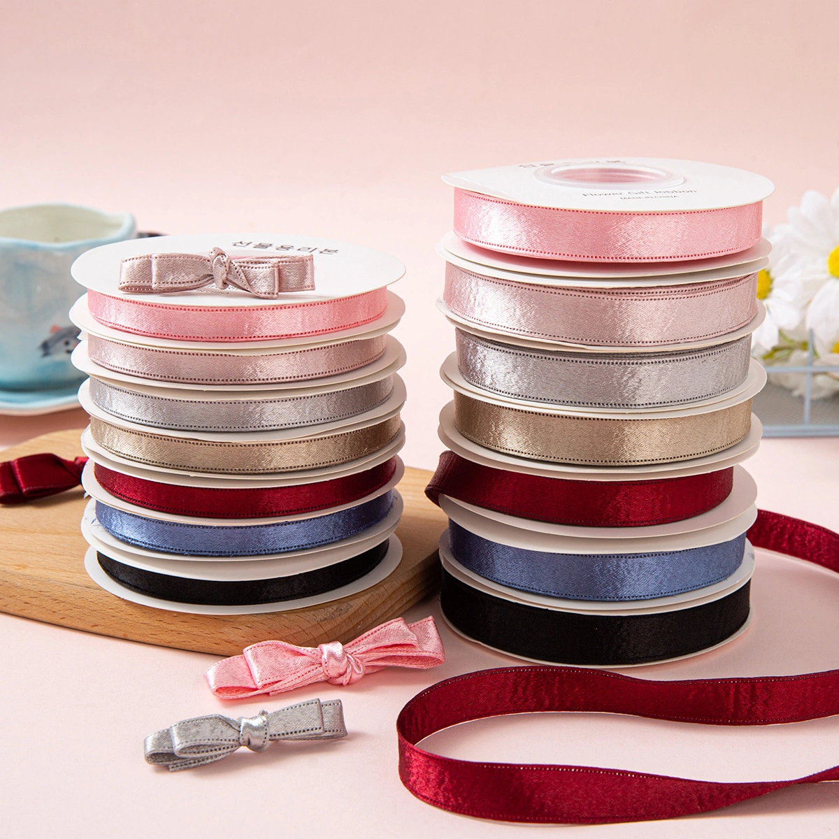 Cuộn ruy băng lụa nhung da PU ánh kim gói hoa buộc nơ quà tặng 2.5cm x 10yard ảnh 3